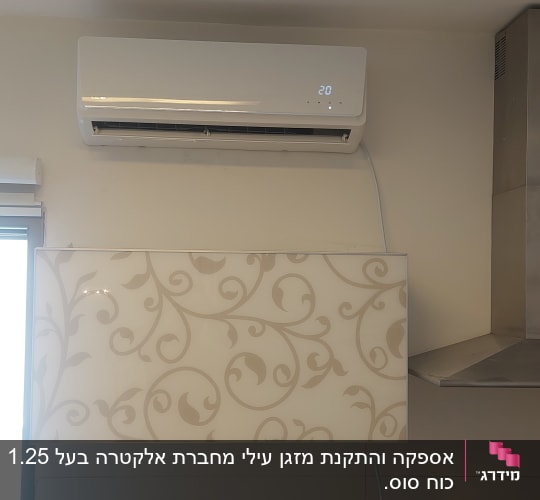 מזגן קיר לבן עם תצוגת טמפרטורה דיגיטלית